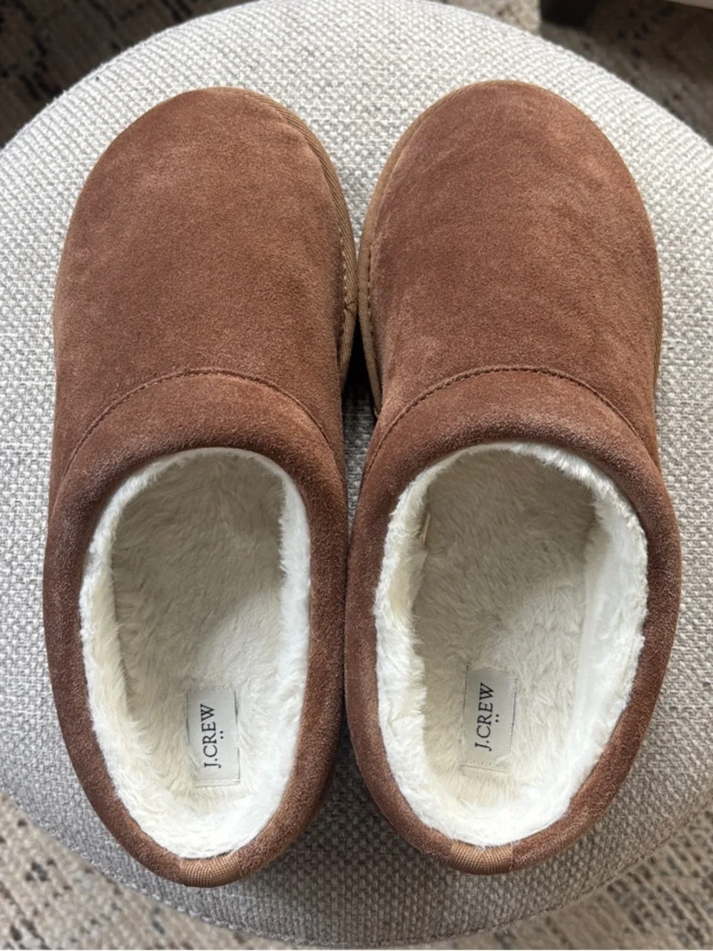 J. Crew Kids Brown Suede Faux-Fur Slip-On Slippers
